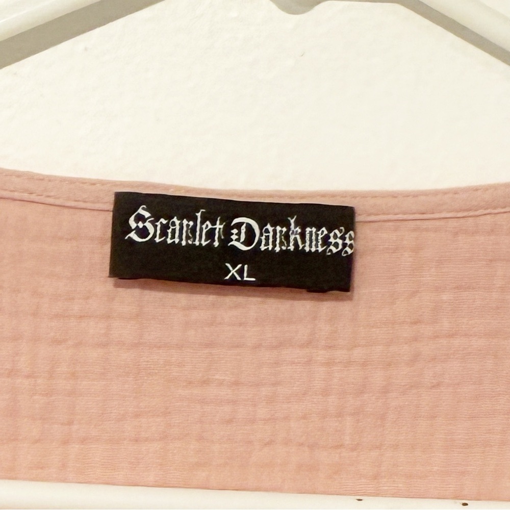 SCARLET DARKNESS XL Pink Victorian Short Sleeve Shirt Steampunk Lace Up Corset - Picture 3 of 5